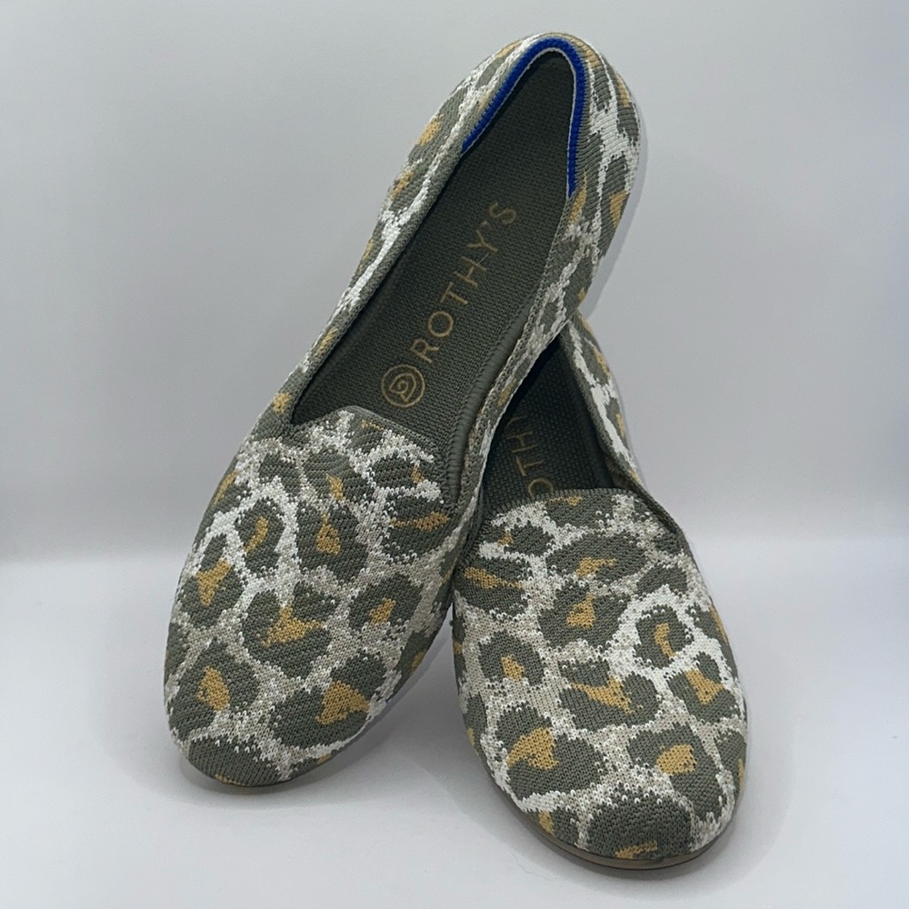 Rothy's Leopard Print Knit Flats in Olive, Mustard & Cream